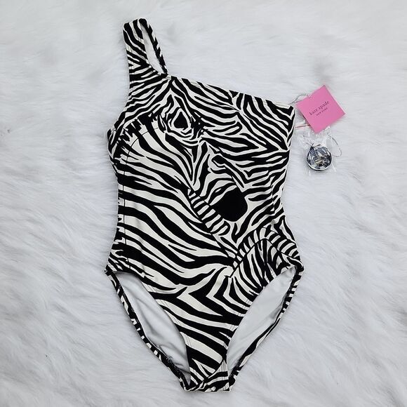 Kate Spade NWT One Shoulder One Piece Swimsuit in Zebra animal print size Small - Picture 3 of 9